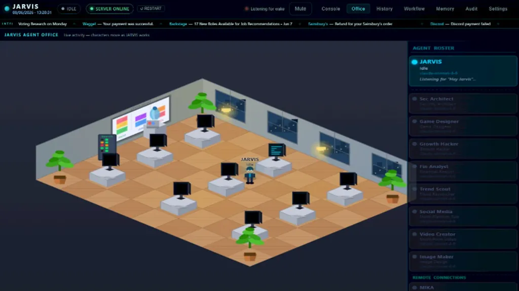 Vector Studios JARVIS Multi-Agent Virtual Office Dashboard